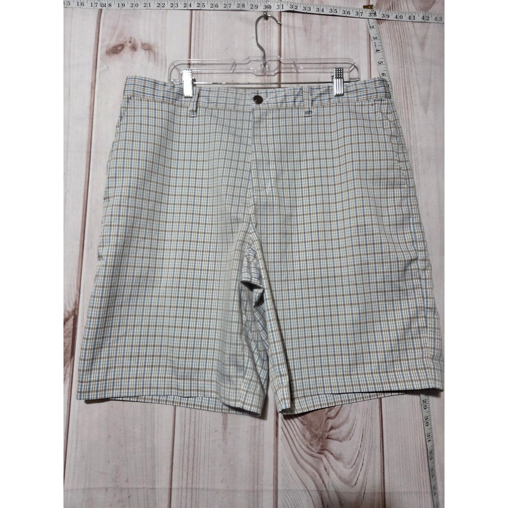Adidas Golf Shorts Plaid Beige Blue Mens 36 Performance Casual Activewear